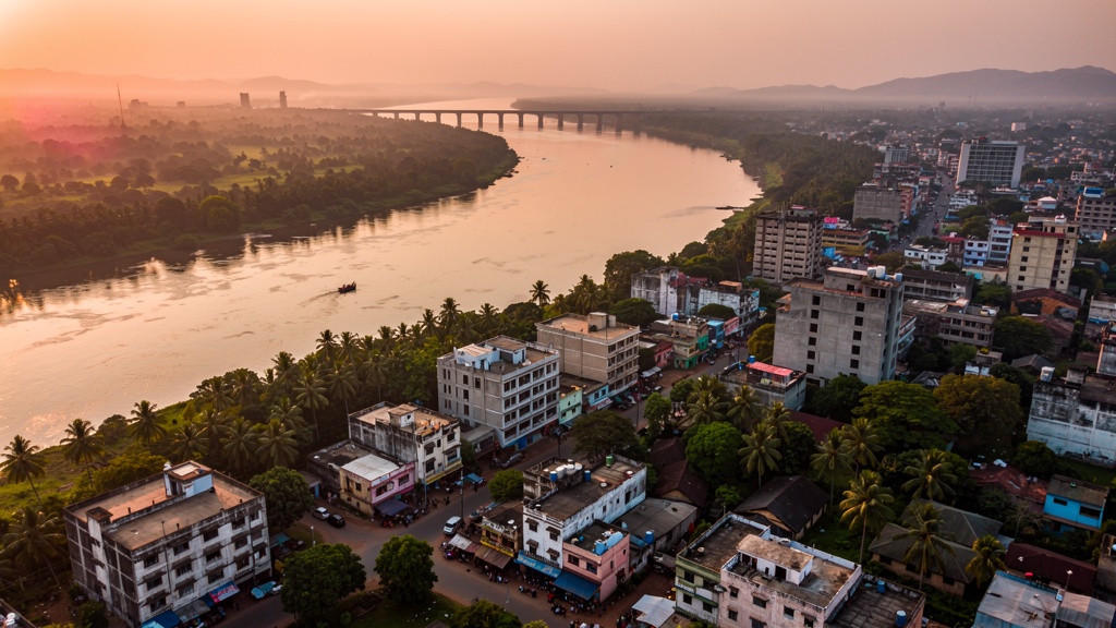 Aerial view of Sambalpur with Mahanadi River
