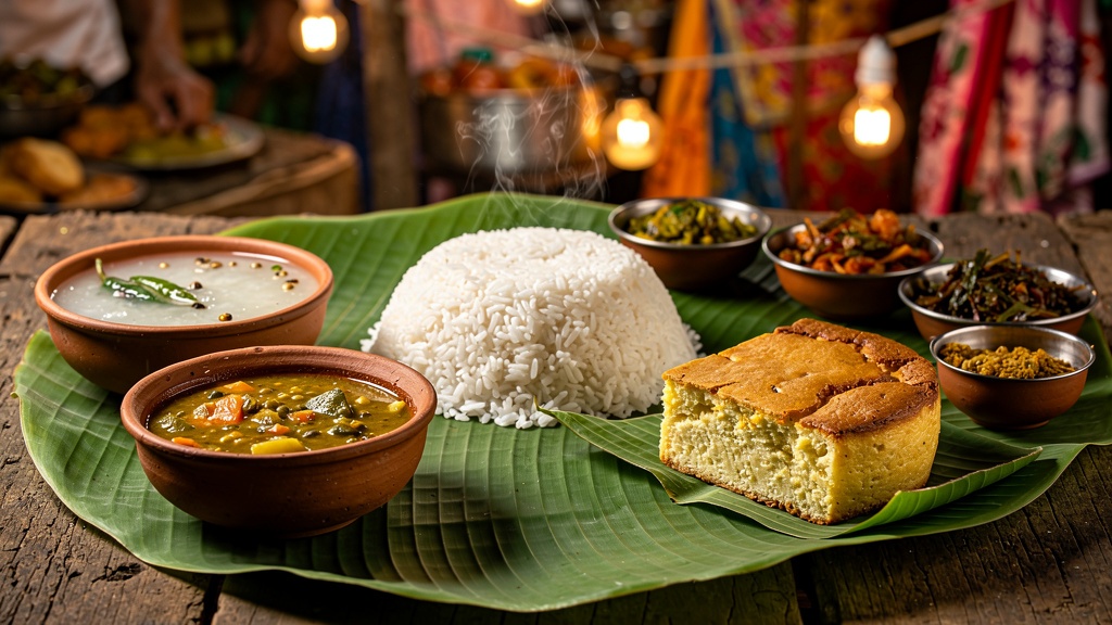 Traditional Sambalpuri cuisine - Dalma, rice, and local delicacies